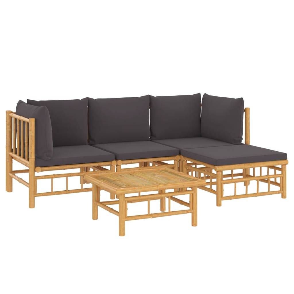 vidaXL 5-tlg. Garten-Lounge-Set mit Dunkelgrauen Kissen Bambus