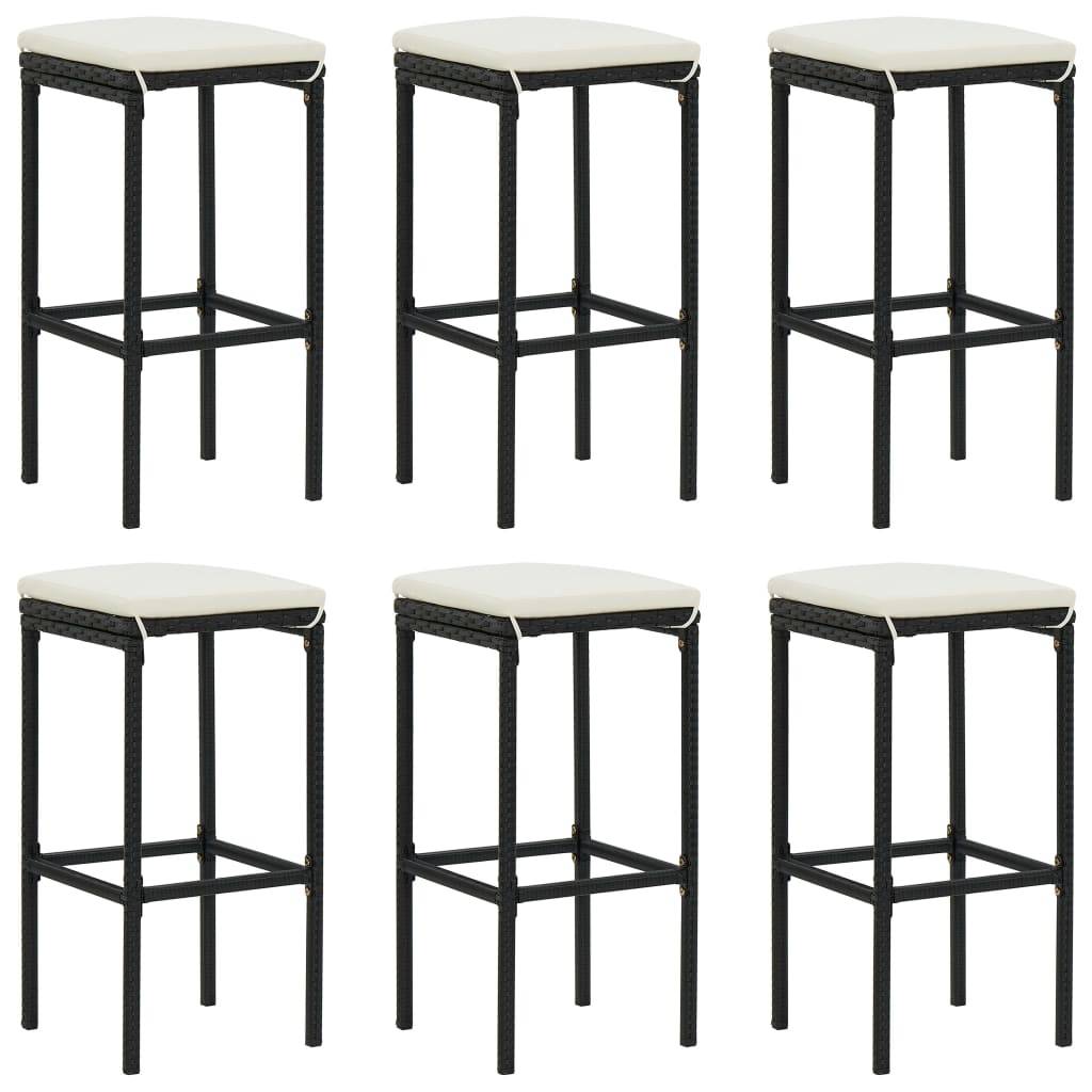 vidaXL 7-tlg. Gartenbar-Set mit Kissen Schwarz Poly Rattan