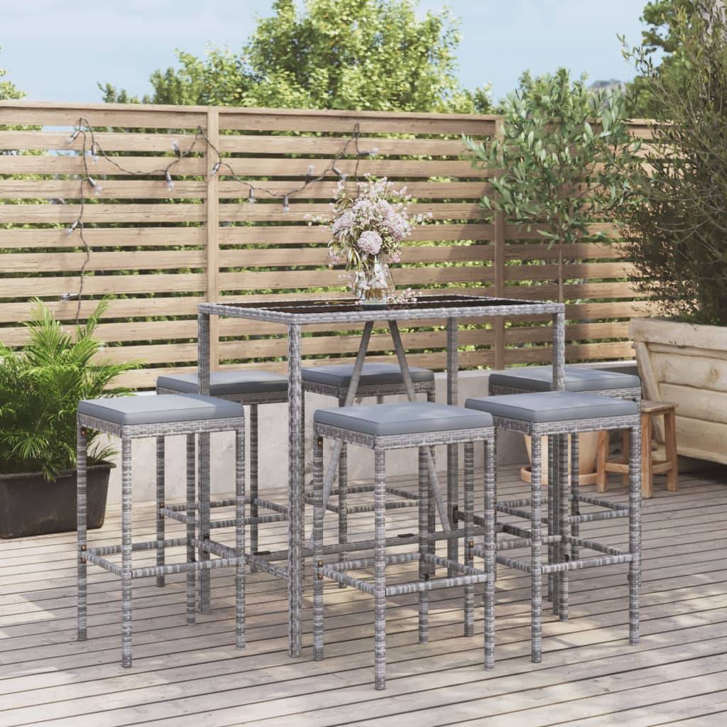 vidaXL 7-tlg. Gartenbar-Set mit Kissen Grau Poly Rattan