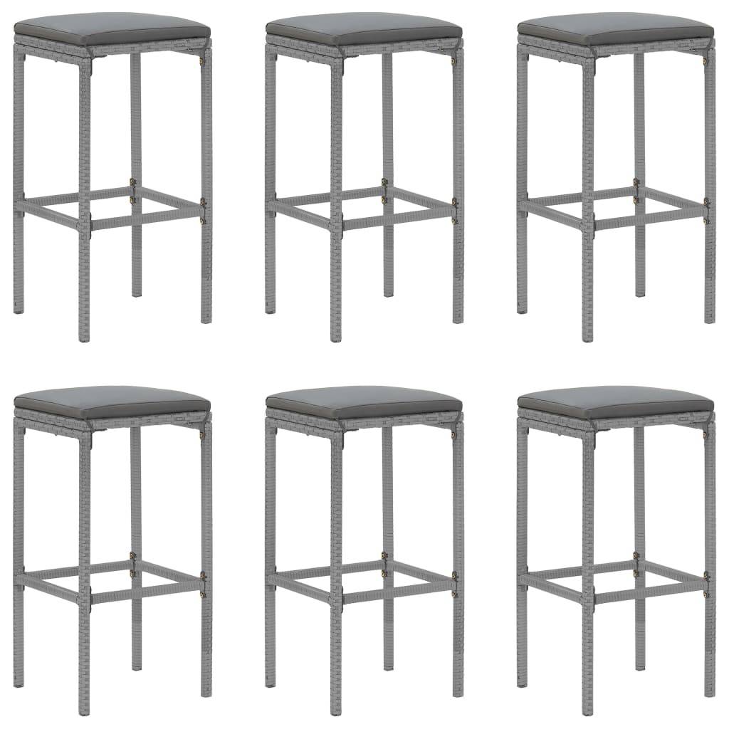 vidaXL 7-tlg. Gartenbar-Set mit Kissen Grau Poly Rattan