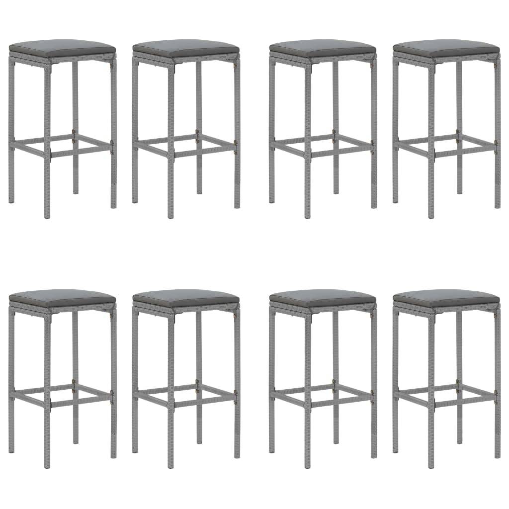 vidaXL 9-tlg. Gartenbar-Set mit Kissen Grau Poly Rattan