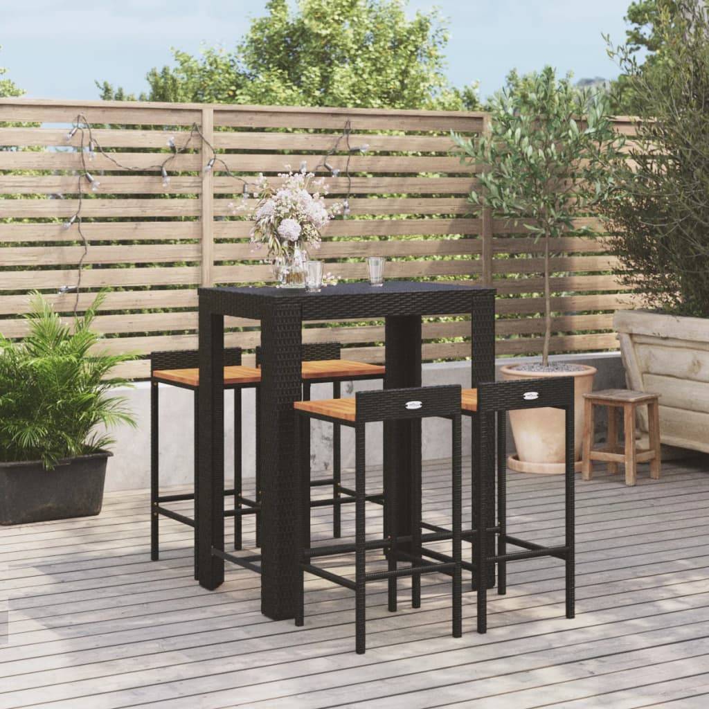 vidaXL 5-tlg. Gartenbar-Set Schwarz Poly Rattan & Massivholz Akazie