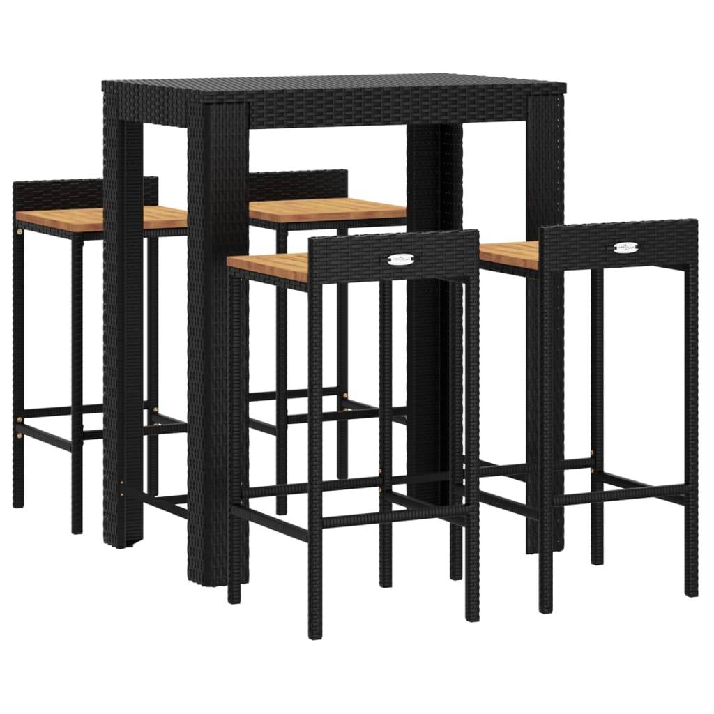 vidaXL 5-tlg. Gartenbar-Set Schwarz Poly Rattan & Massivholz Akazie