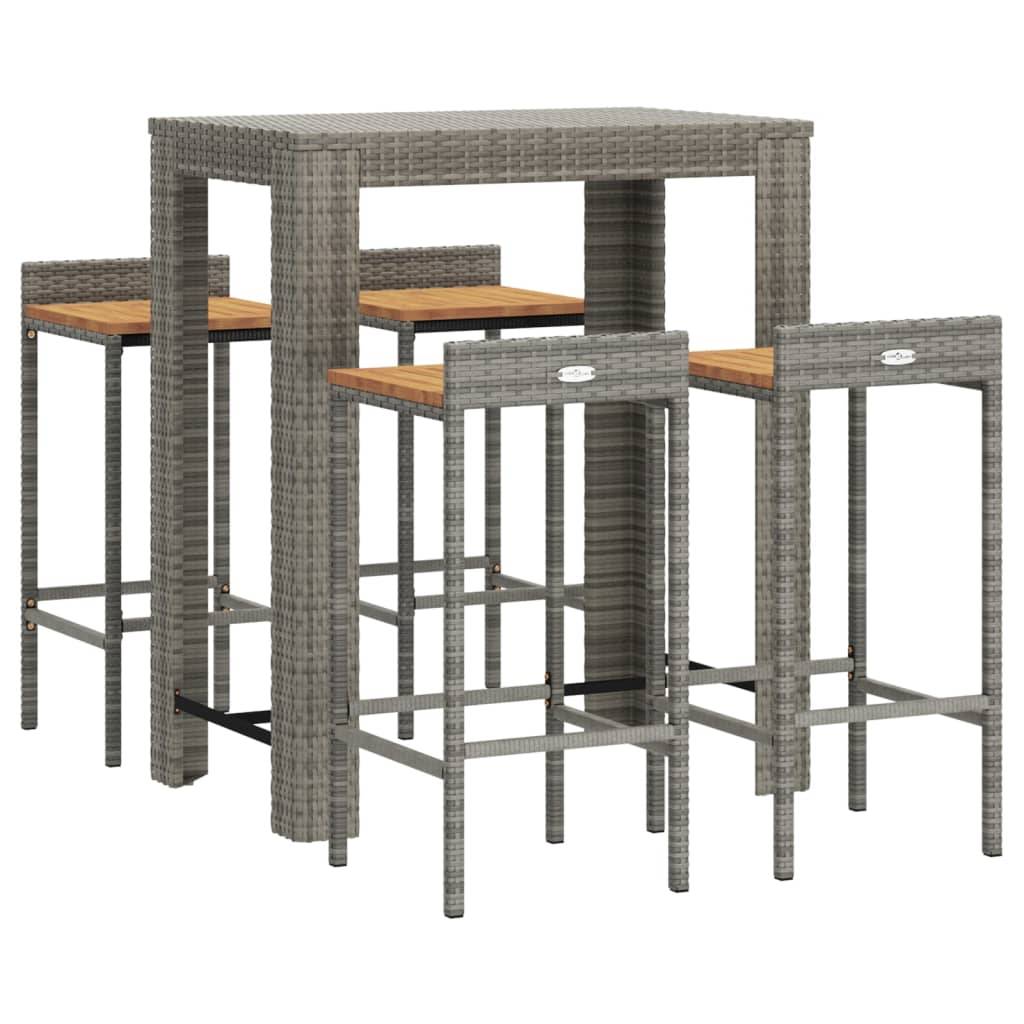 vidaXL 5-tlg. Gartenbar-Set Grau Poly Rattan & Massivholz Akazie