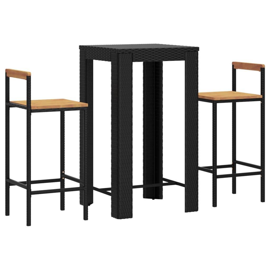 vidaXL 3-tlg. Gartenbar-Set Schwarz Poly Rattan & Massivholz Akazie