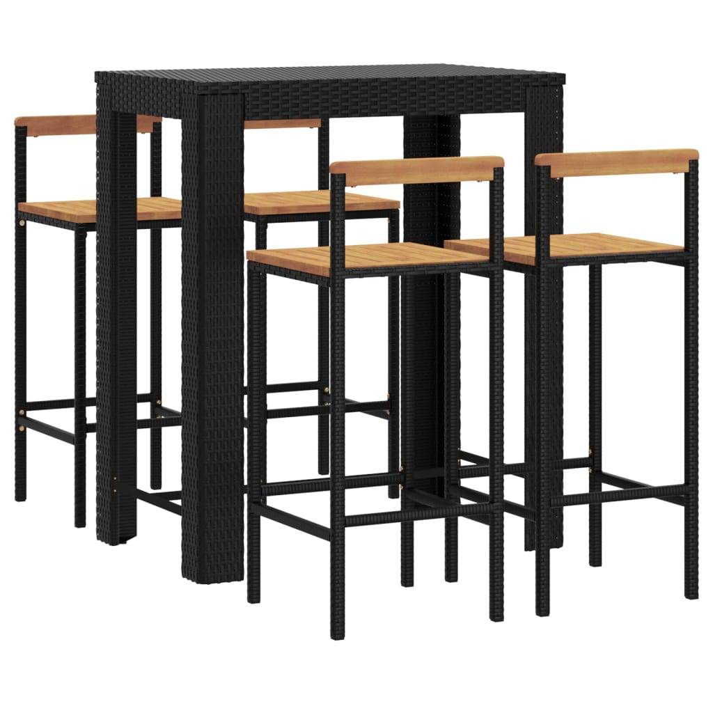 vidaXL 5-tlg. Gartenbar-Set Schwarz Poly Rattan & Massivholz Akazie
