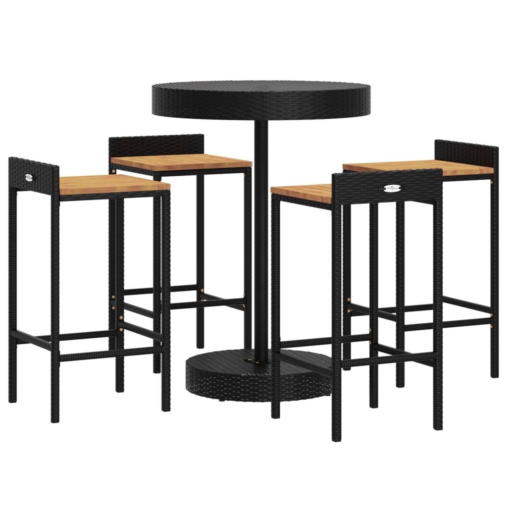 vidaXL 5-tlg. Gartenbar-Set Schwarz Poly Rattan & Massivholz Akazie