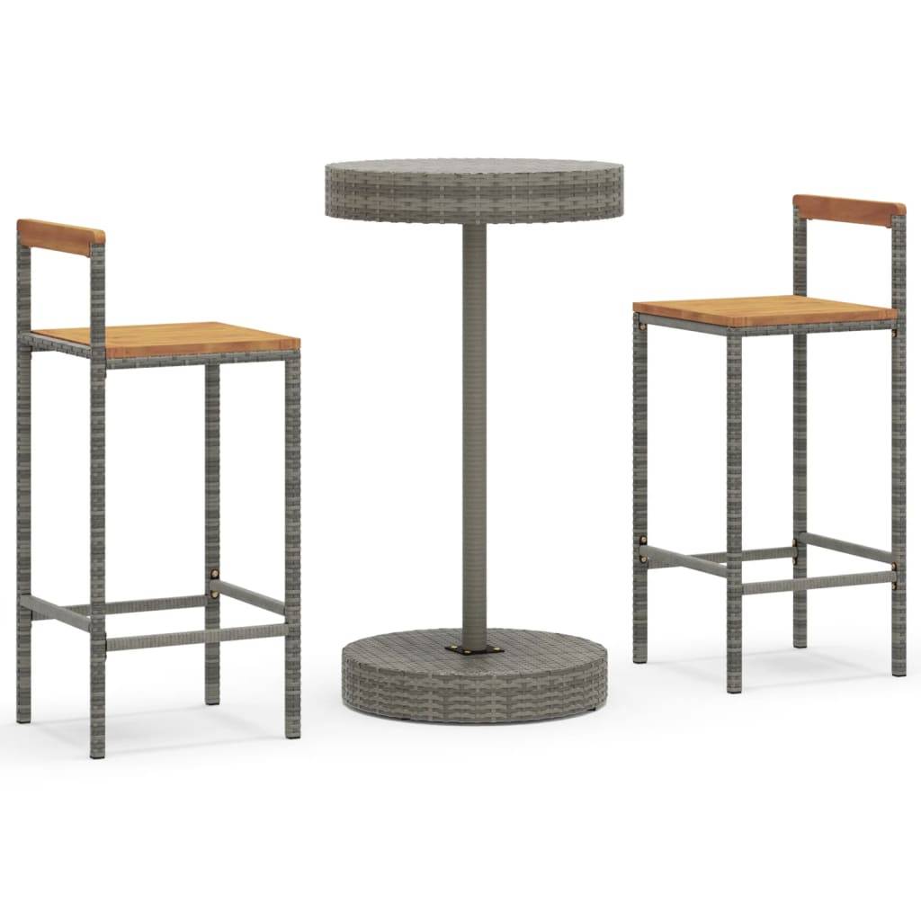 vidaXL 3-tlg. Gartenbar-Set Grau Poly Rattan & Massivholz Akazie