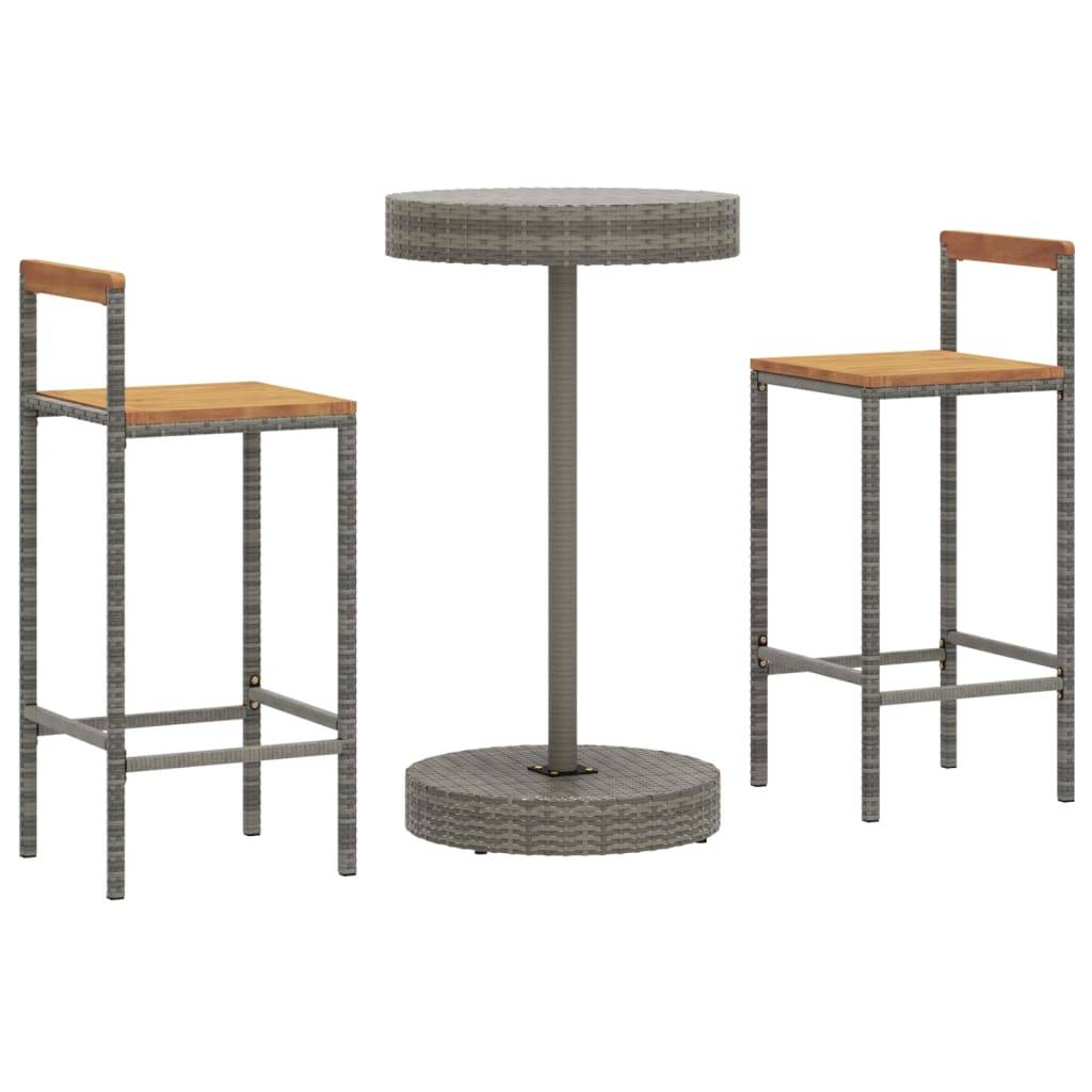 vidaXL 3-tlg. Gartenbar-Set Grau Poly Rattan & Massivholz Akazie