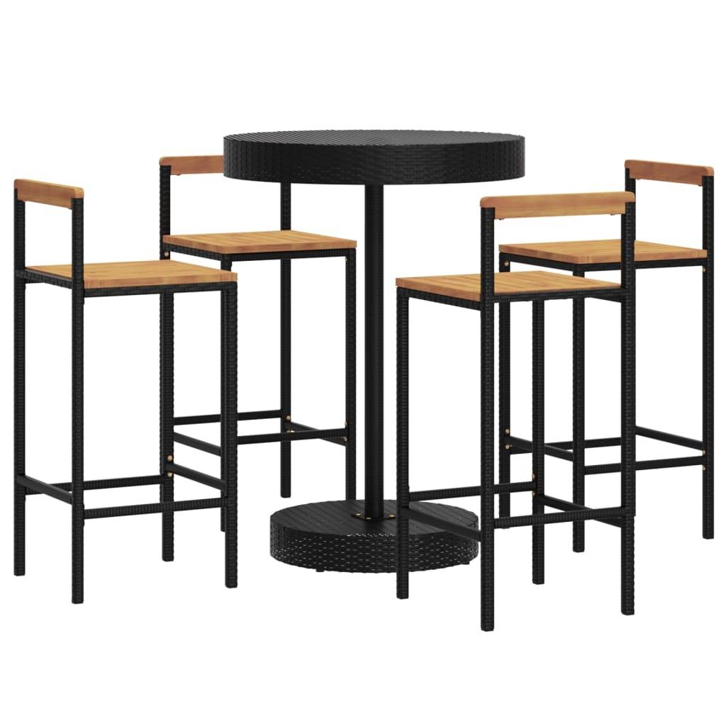 vidaXL 5-tlg. Gartenbar-Set Schwarz Poly Rattan & Massivholz Akazie