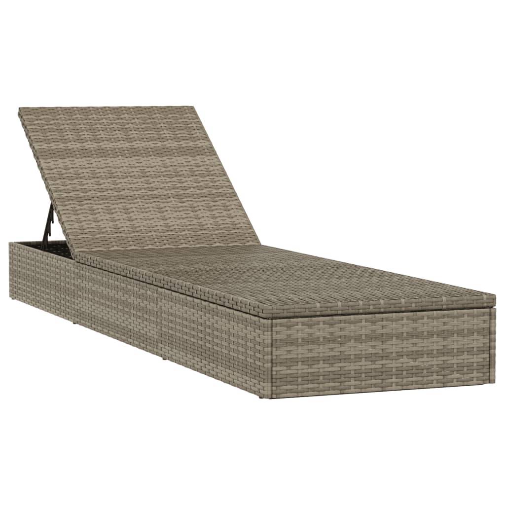 vidaXL Sonnenliege 1 Stk. mit Auflage Grau 201x55x62 cm Poly Rattan