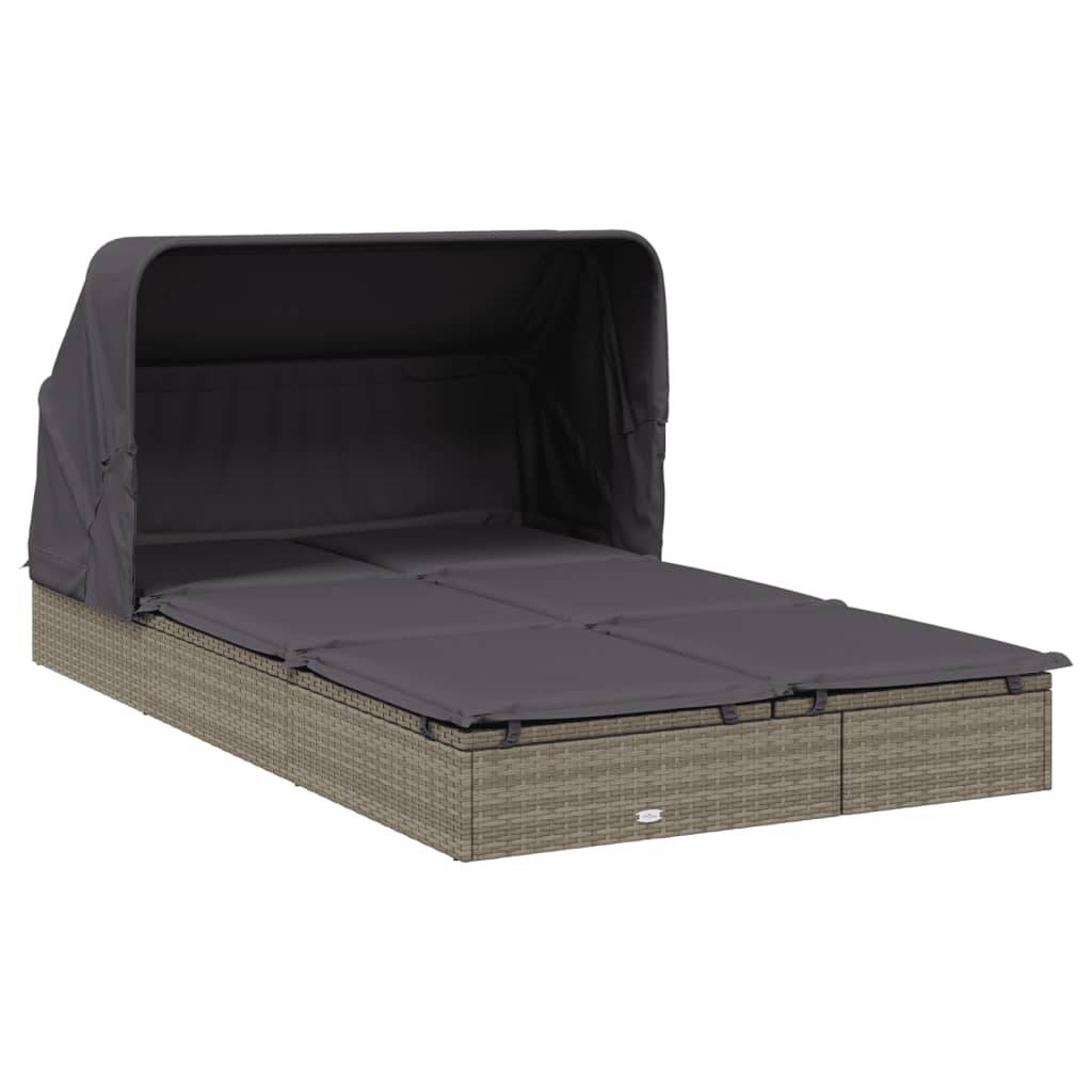 vidaXL 2-Personen-Sonnenliege mit Dach Grau 213x118x97 Poly Rattan