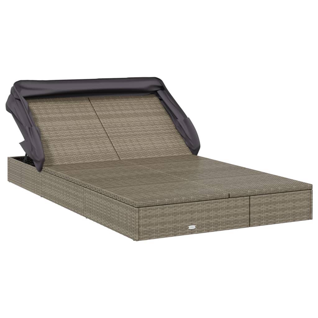 vidaXL 2-Personen-Sonnenliege mit Dach Grau 213x118x97 Poly Rattan
