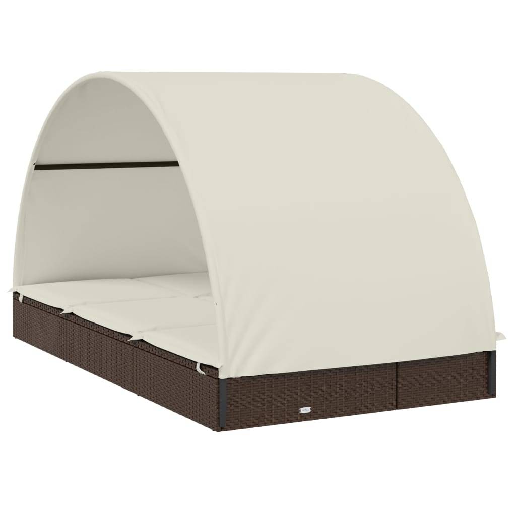 vidaXL 2-Personen-Sonnenliege mit Dach Braun 211x112x140 Poly Rattan