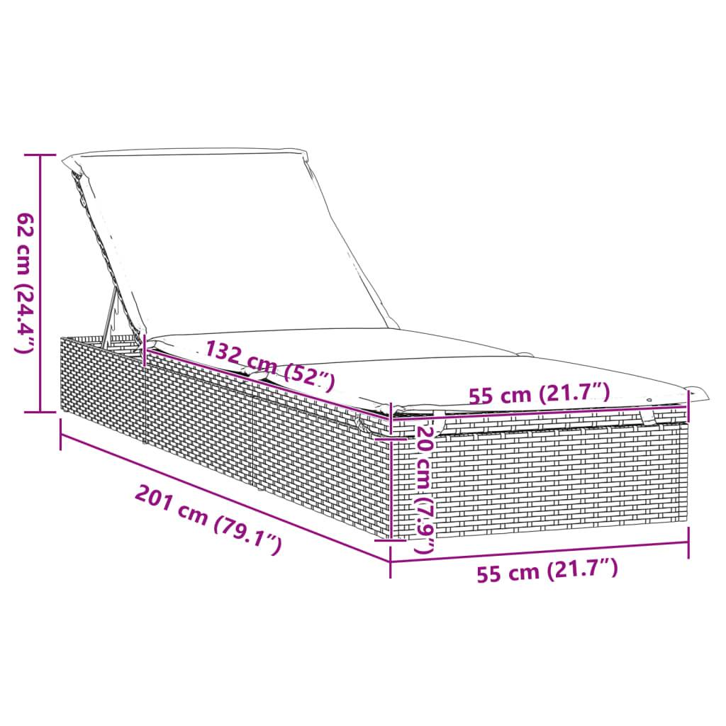 vidaXL Sonnenliege 1 Stk. mit Auflage Grau 201x55x62 cm Poly Rattan