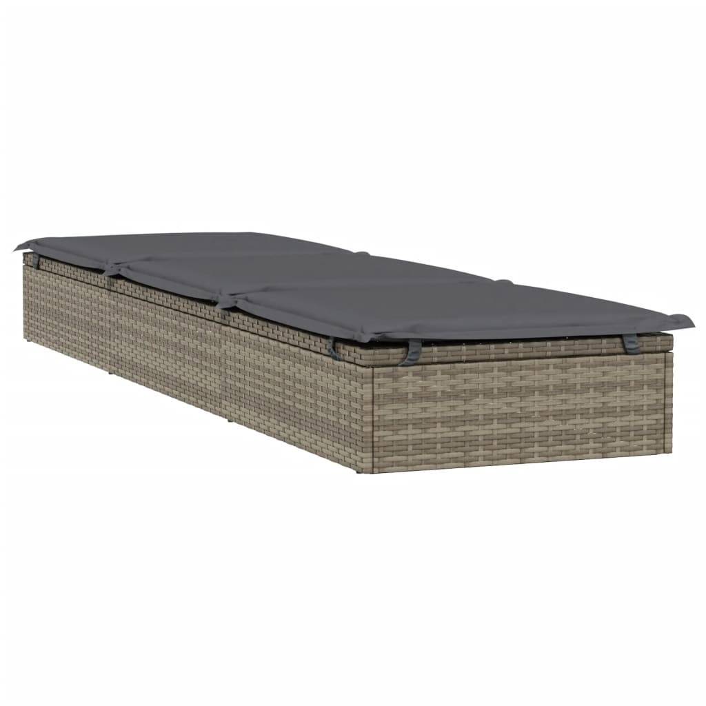 vidaXL Sonnenliege 1 Stk. mit Auflage Grau 201x55x62 cm Poly Rattan
