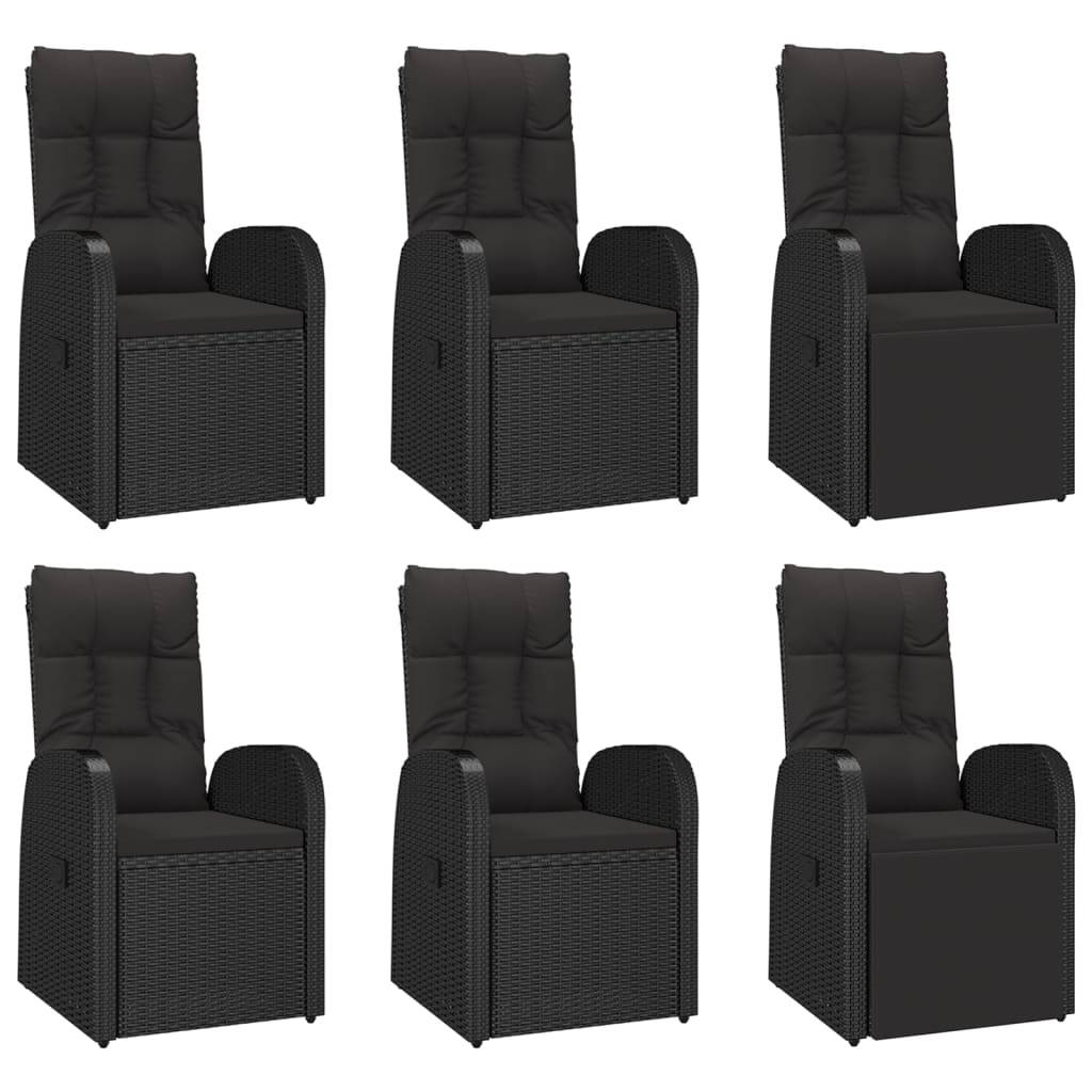 vidaXL 7-tlg. Garten-Essgruppe mit Kissen Schwarz Poly Rattan