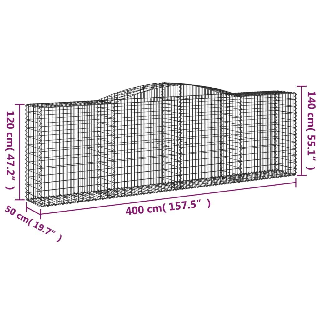 vidaXL Gabione mit Hochbogen 400x50x120/140 cm Verzinktes Eisen