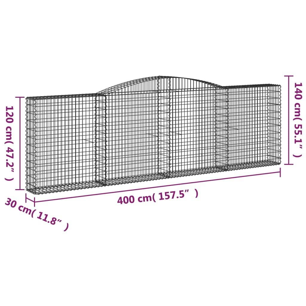 vidaXL Gabionen mit Hochbogen 6 Stk. 400x30x120/140cm Verzinktes Eisen