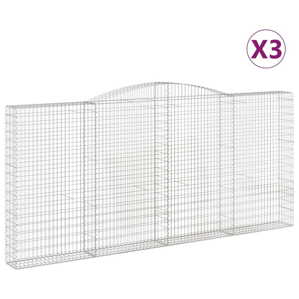 vidaXL Gabionen mit Hochbogen 3 Stk. 400x30x180/200cm Verzinktes Eisen