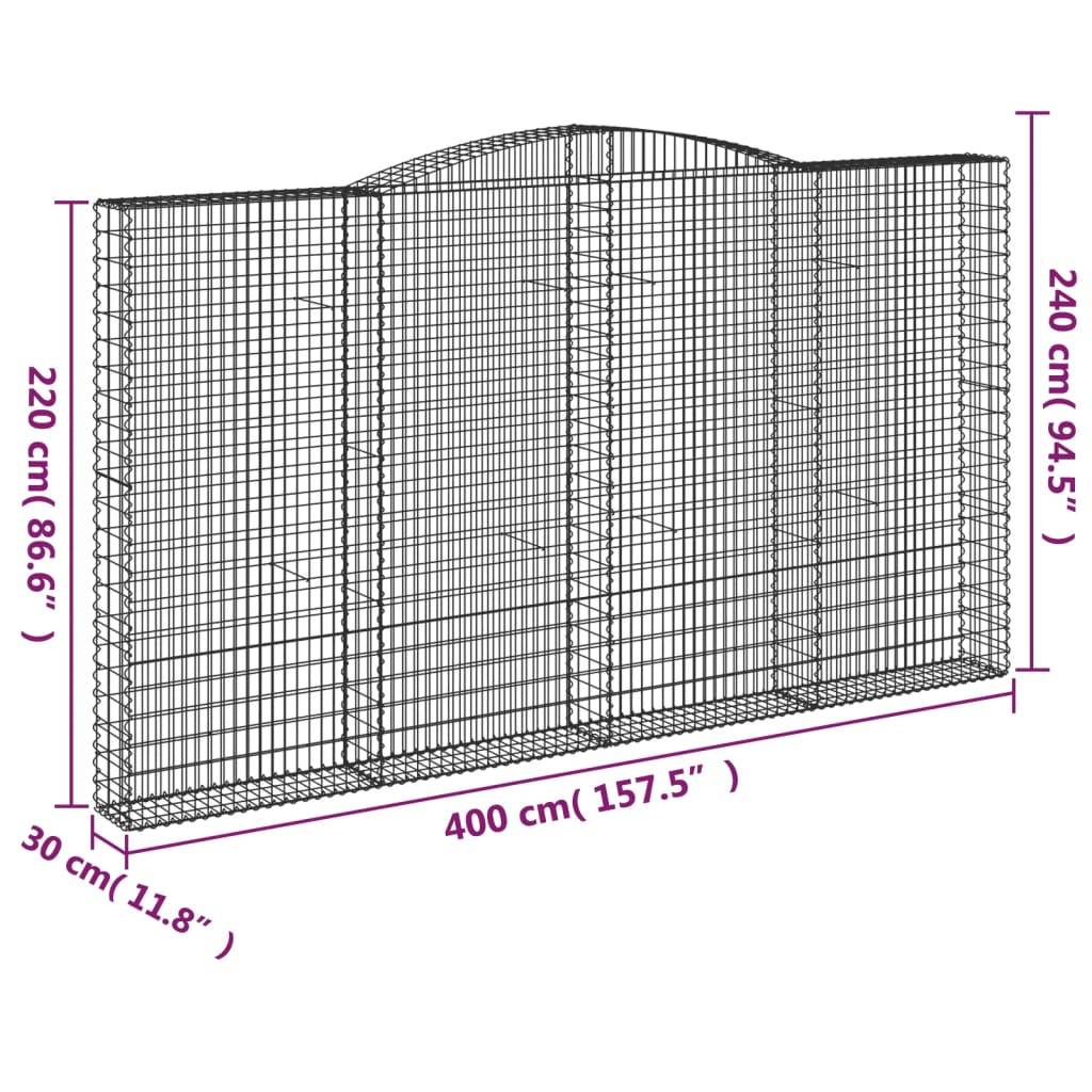 vidaXL Gabionen mit Hochbogen 2 Stk. 400x30x220/240cm Verzinktes Eisen