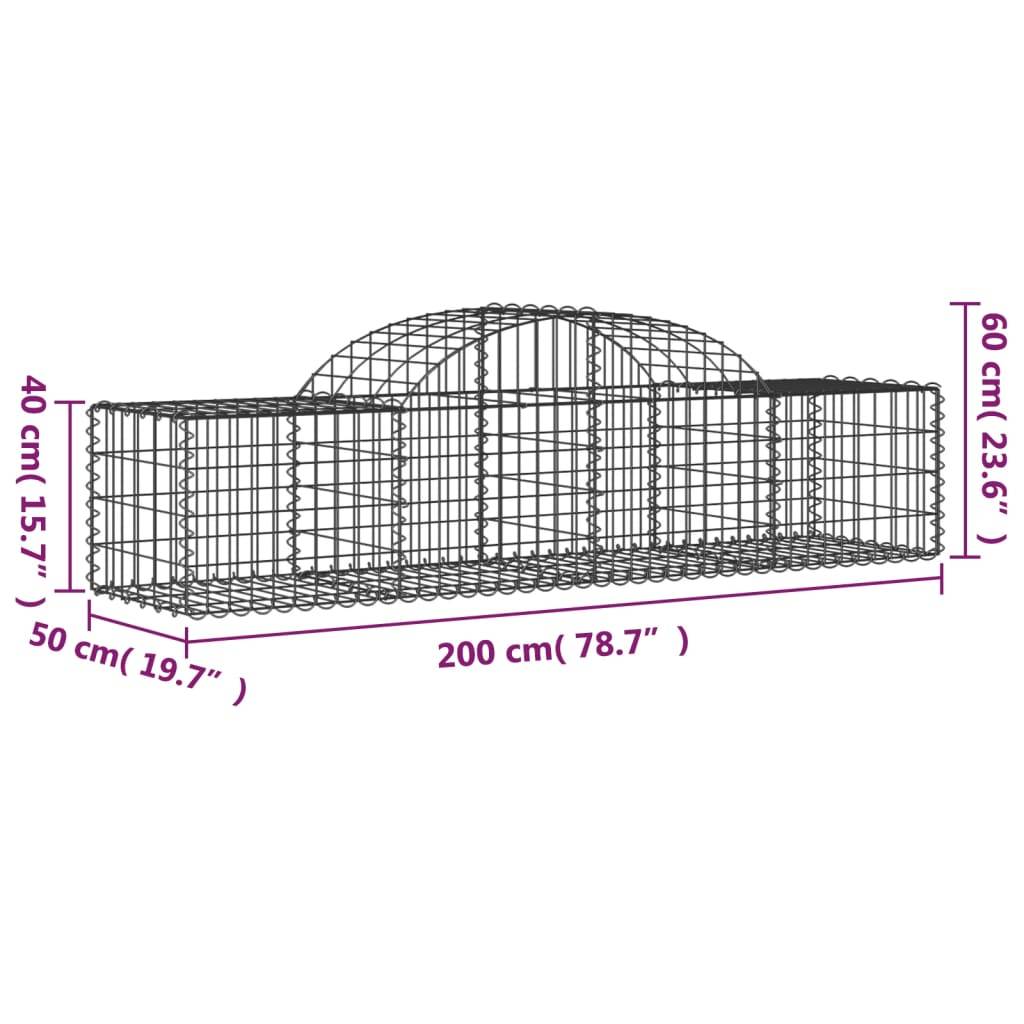 vidaXL Gabionen mit Hochbogen 3 Stk. 200x50x40/60 cm Verzinktes Eisen