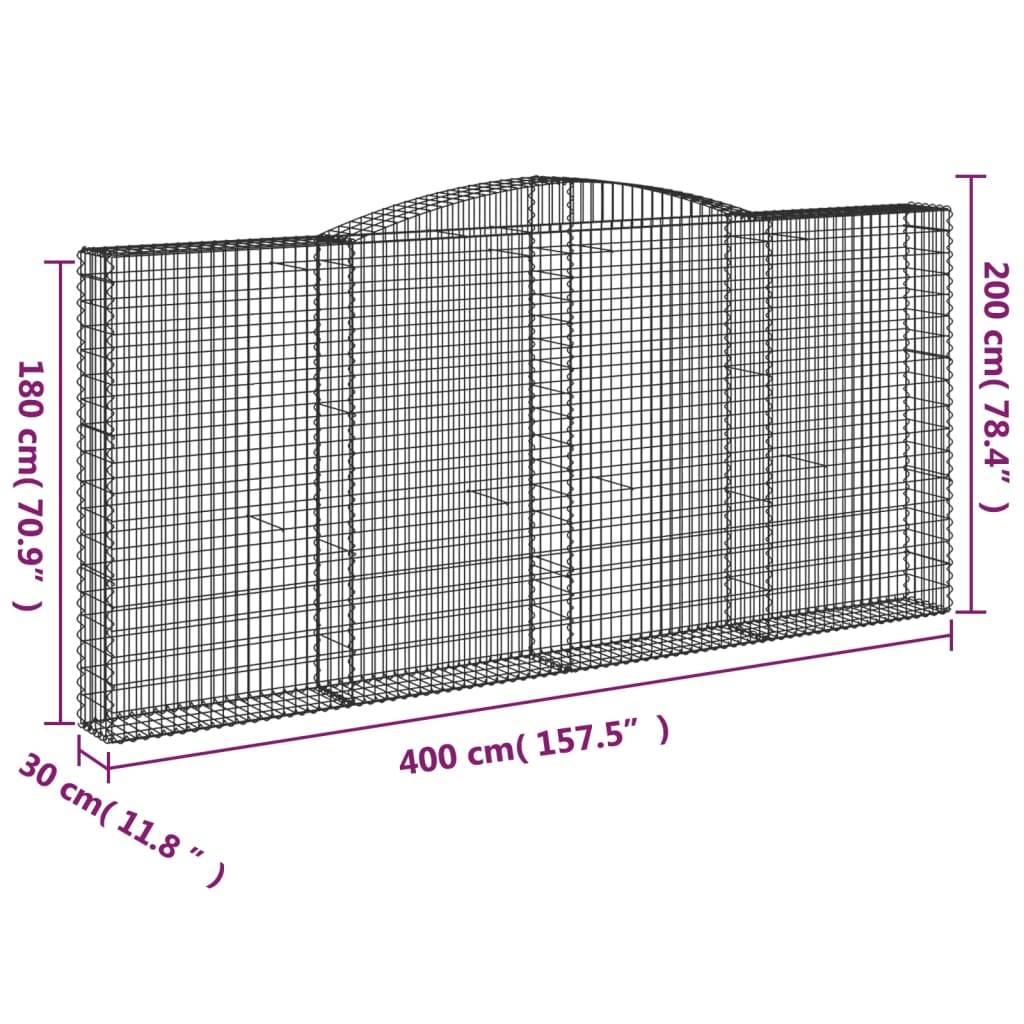 vidaXL Gabionen mit Hochbogen 8 Stk. 400x30x180/200cm Verzinktes Eisen