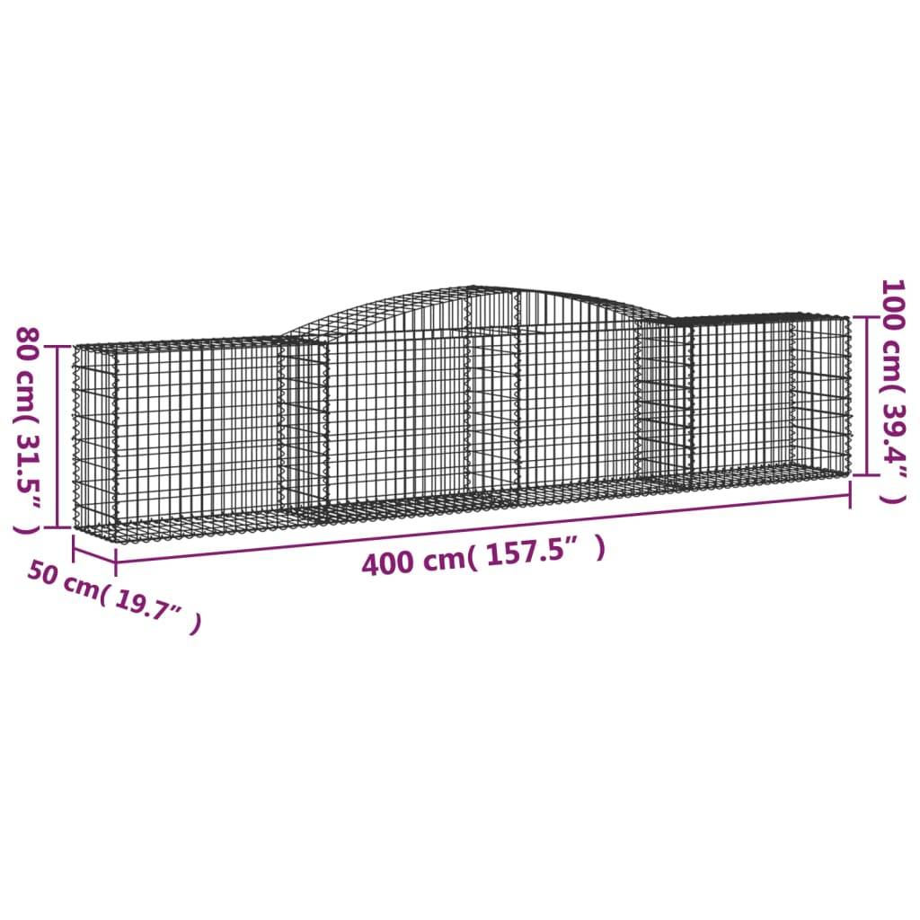 vidaXL Gabionen mit Hochbogen 5 Stk. 400x50x80/100cm Verzinktes Eisen