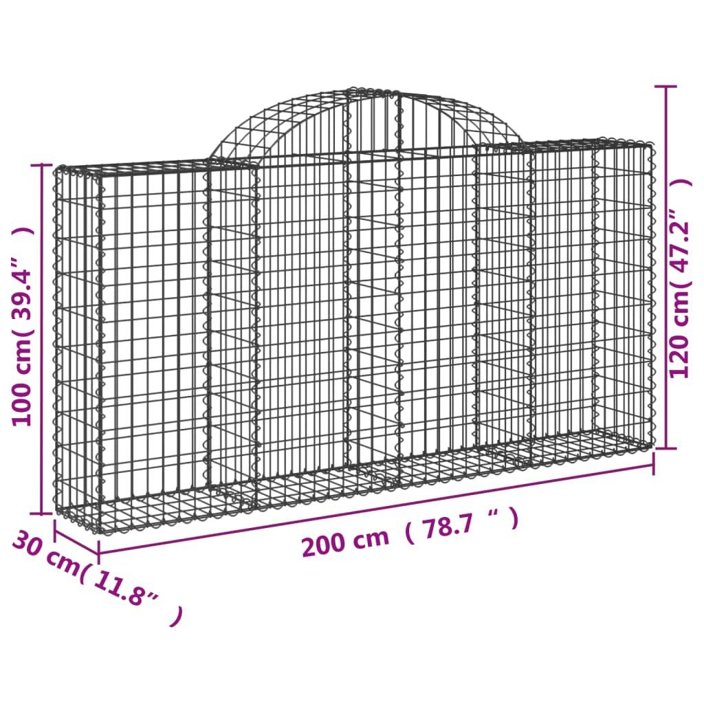 vidaXL Gabionen mit Hochbogen 7 Stk. 200x30x100/120cm Verzinktes Eisen
