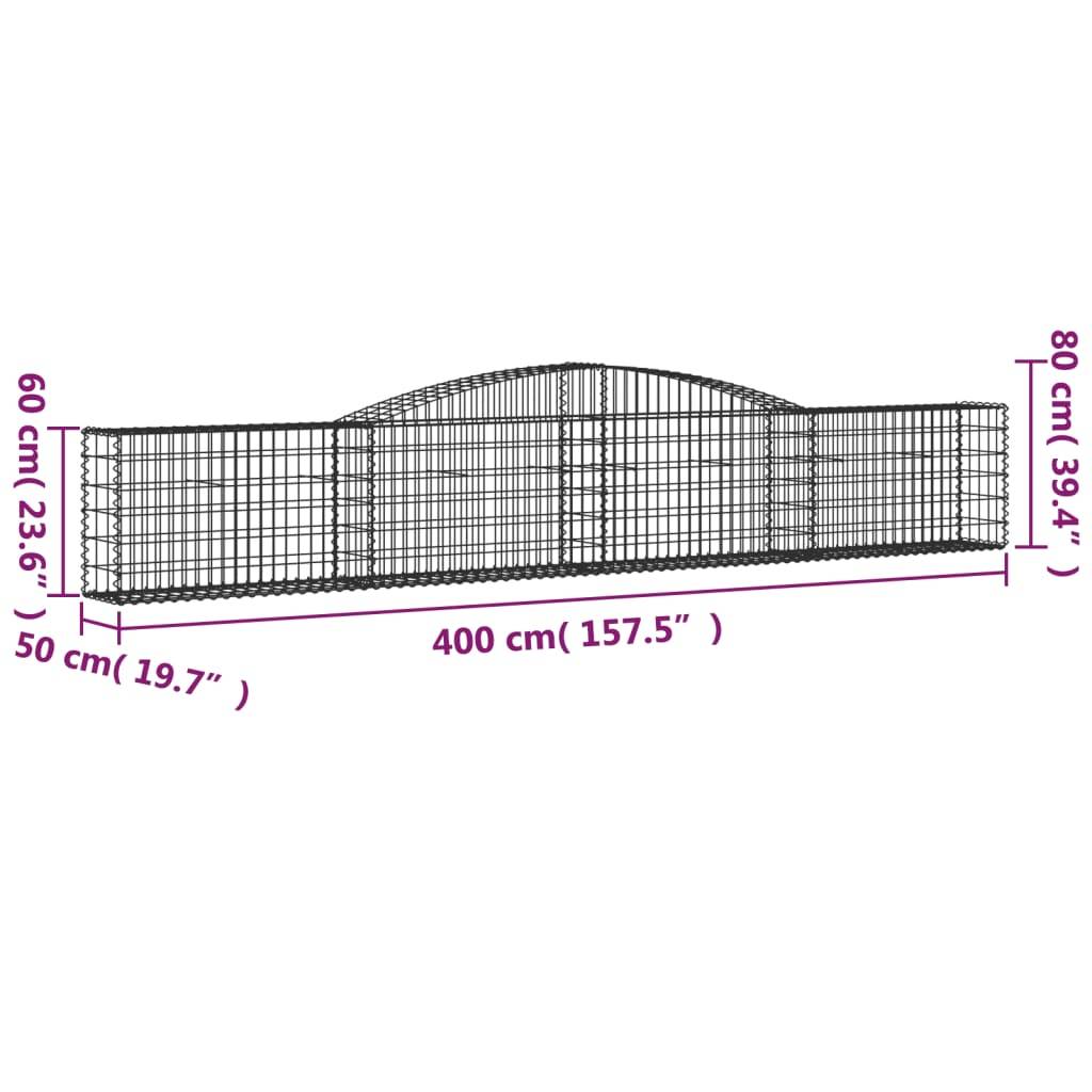 vidaXL Gabionen mit Hochbogen 3 Stk. 400x50x60/80cm Verzinktes Eisen