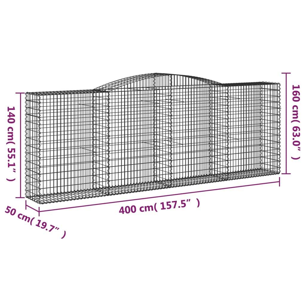 vidaXL Gabionen mit Hochbogen 25 Stk 400x50x140/160cm Verzinktes Eisen
