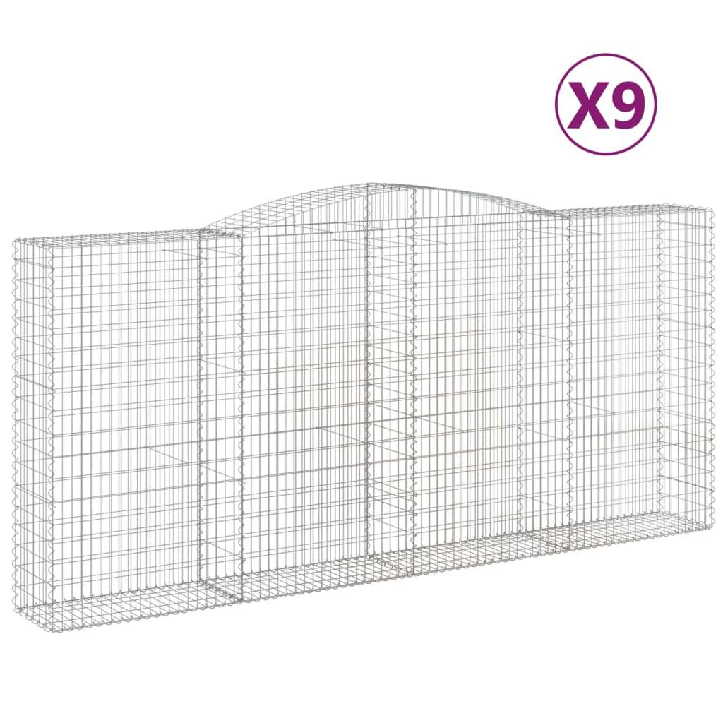 vidaXL Gabionen mit Hochbogen 9 Stk. 400x50x180/200cm Verzinktes Eisen