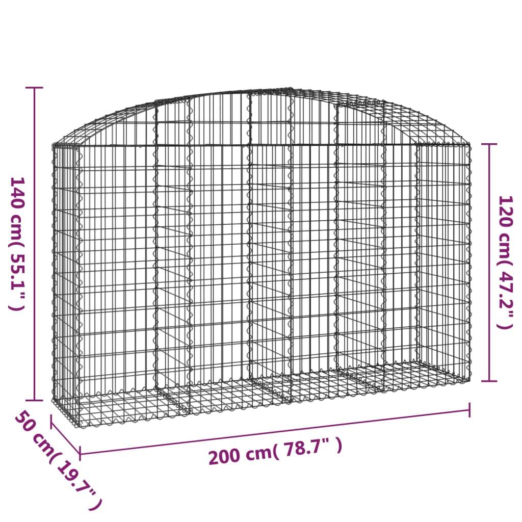vidaXL Gabione mit Hochbogen 200x50x120/140 cm Verzinktes Eisen