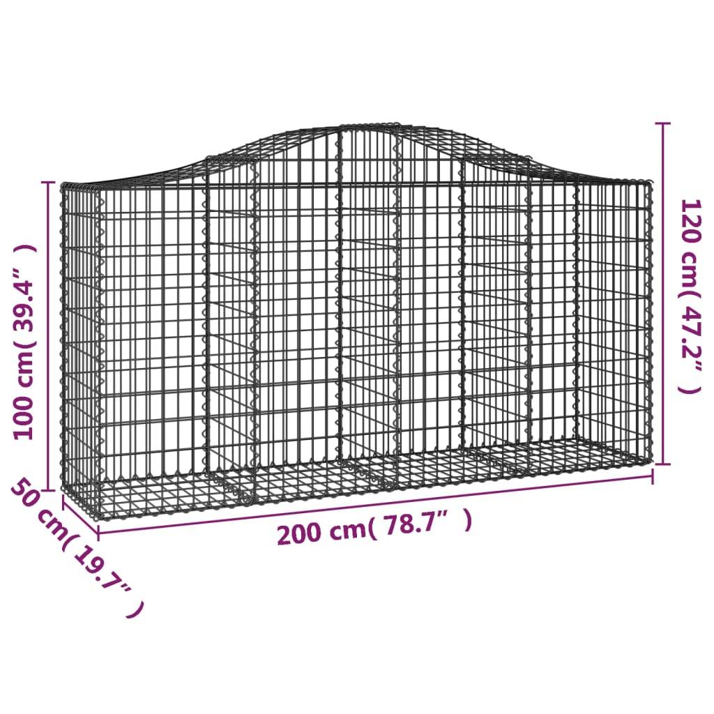 vidaXL Gabionen mit Hochbogen 10 Stk 200x50x100/120cm Verzinktes Eisen