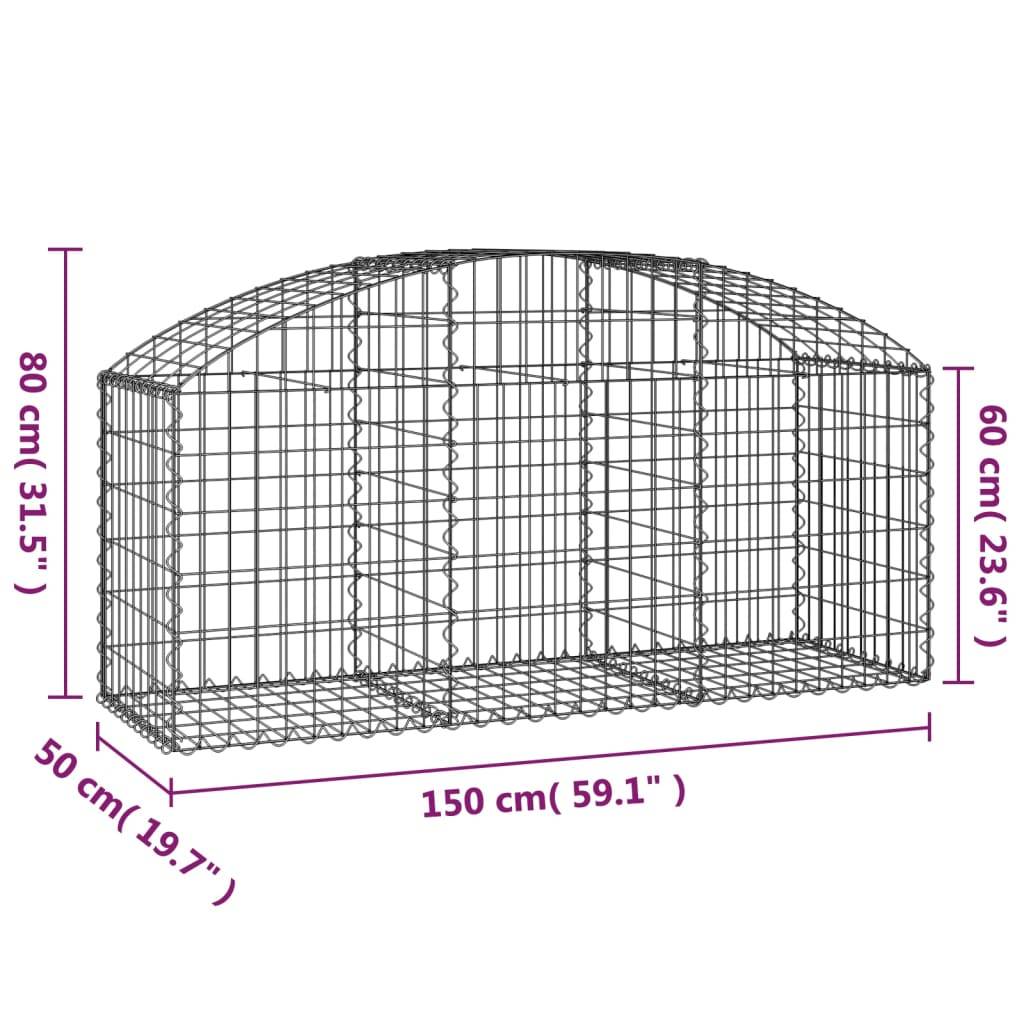 vidaXL Gabione mit Hochbogen 150x50x60/80 cm Verzinktes Eisen
