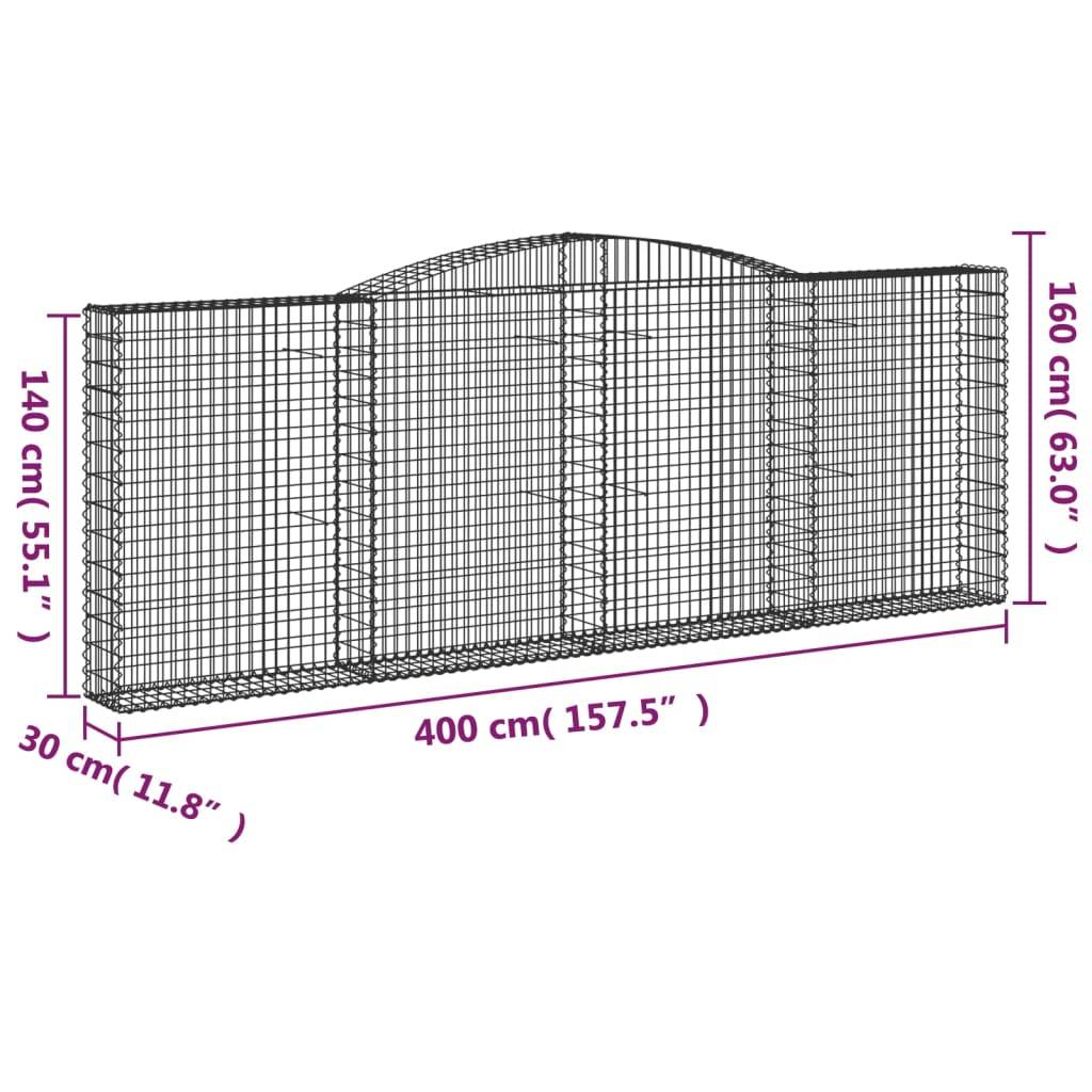 vidaXL Gabionen mit Hochbogen 5 Stk. 400x30x140/160cm Verzinktes Eisen