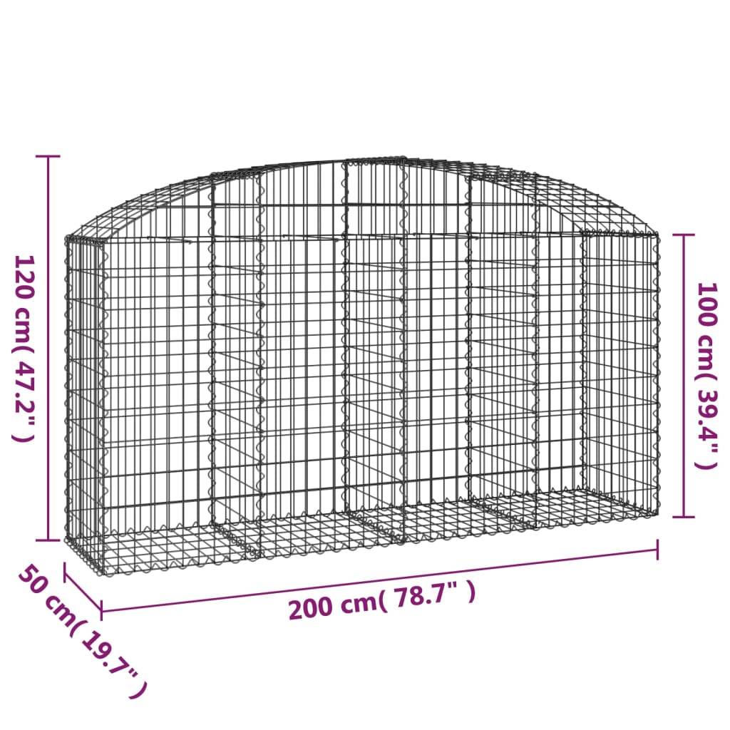 vidaXL Gabione mit Hochbogen 200x50x100/120 cm Verzinktes Eisen
