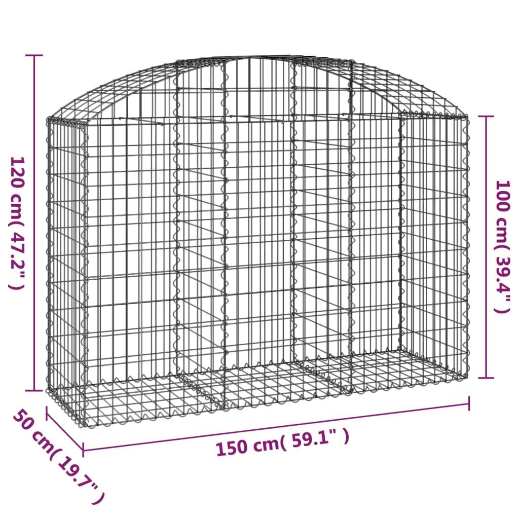 vidaXL Gabione mit Hochbogen 150x50x100/120 cm Verzinktes Eisen