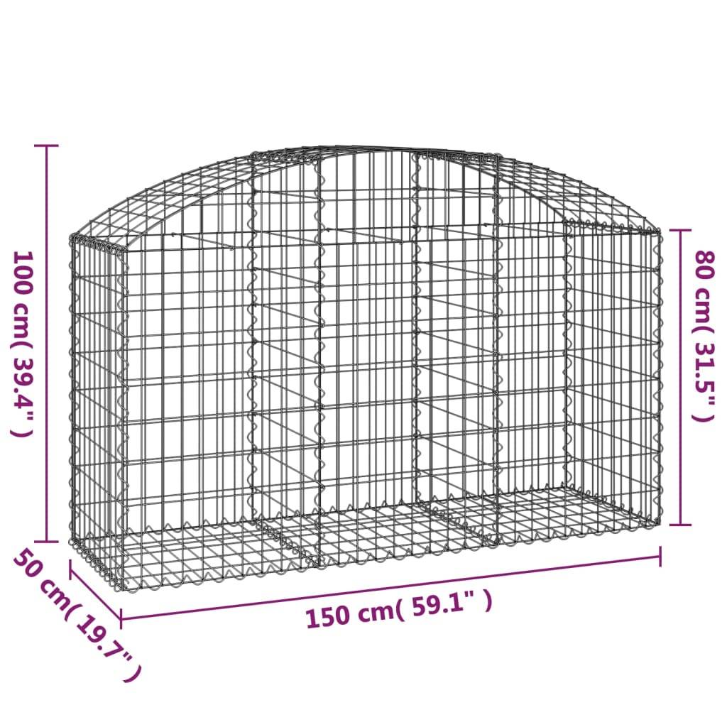 vidaXL Gabione mit Hochbogen 150x50x80/100 cm Verzinktes Eisen