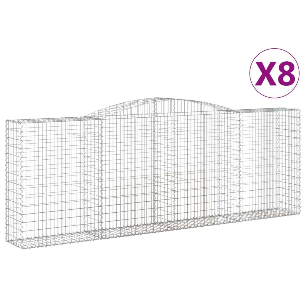 vidaXL Gabionen mit Hochbogen 8 Stk. 400x50x140/160cm Verzinktes Eisen