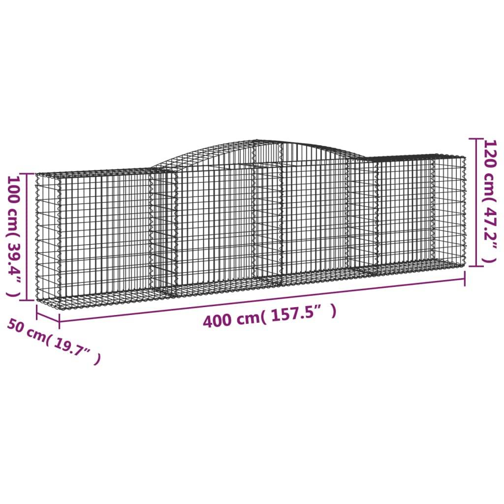 vidaXL Gabionen mit Hochbogen 8 Stk. 400x50x100/120cm Verzinktes Eisen