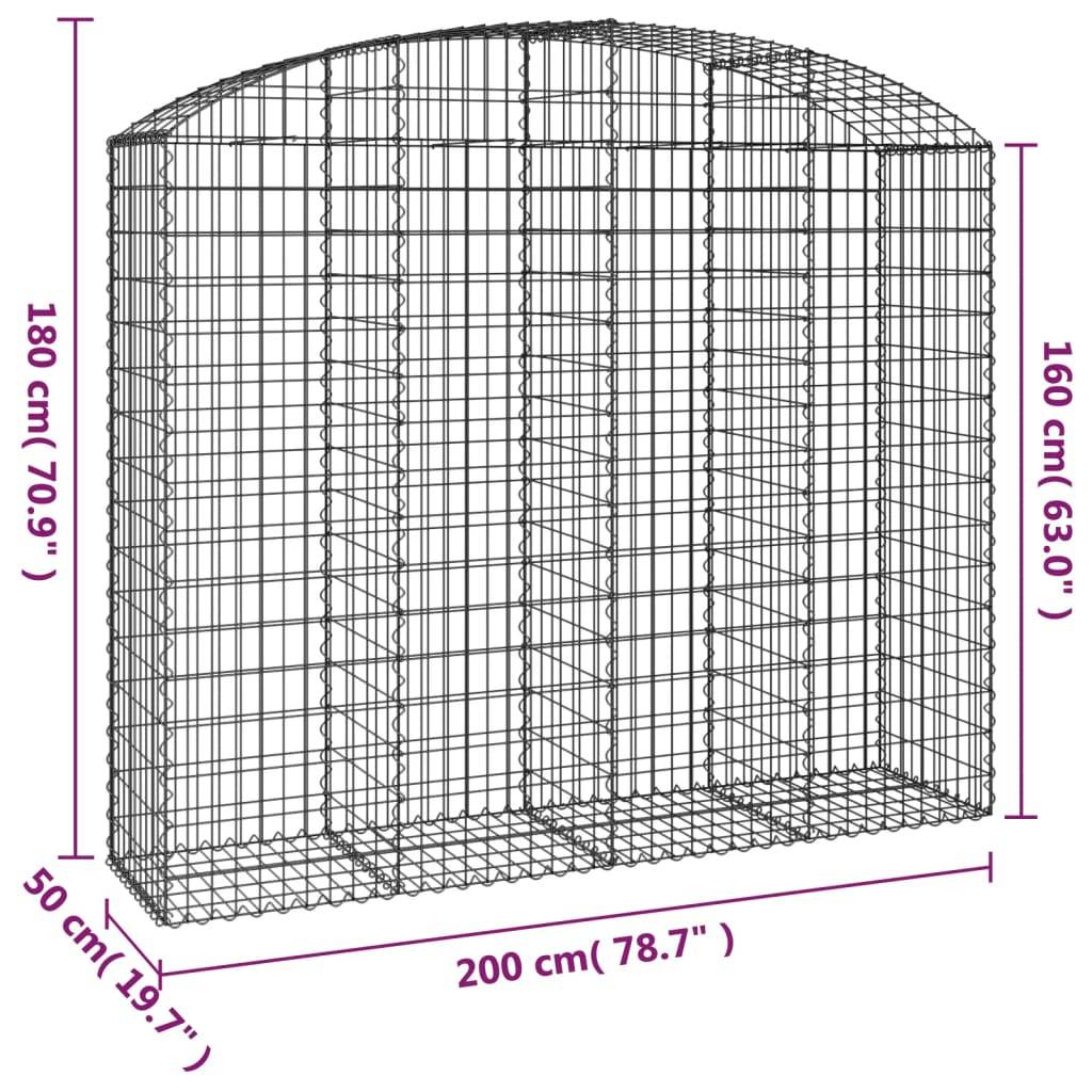 vidaXL Gabione mit Hochbogen 200x50x160/180 cm Verzinktes Eisen