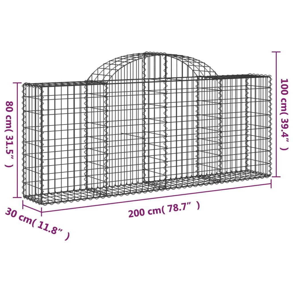 vidaXL Gabionen mit Hochbogen 15 Stk. 200x30x80/100cm Verzinktes Eisen