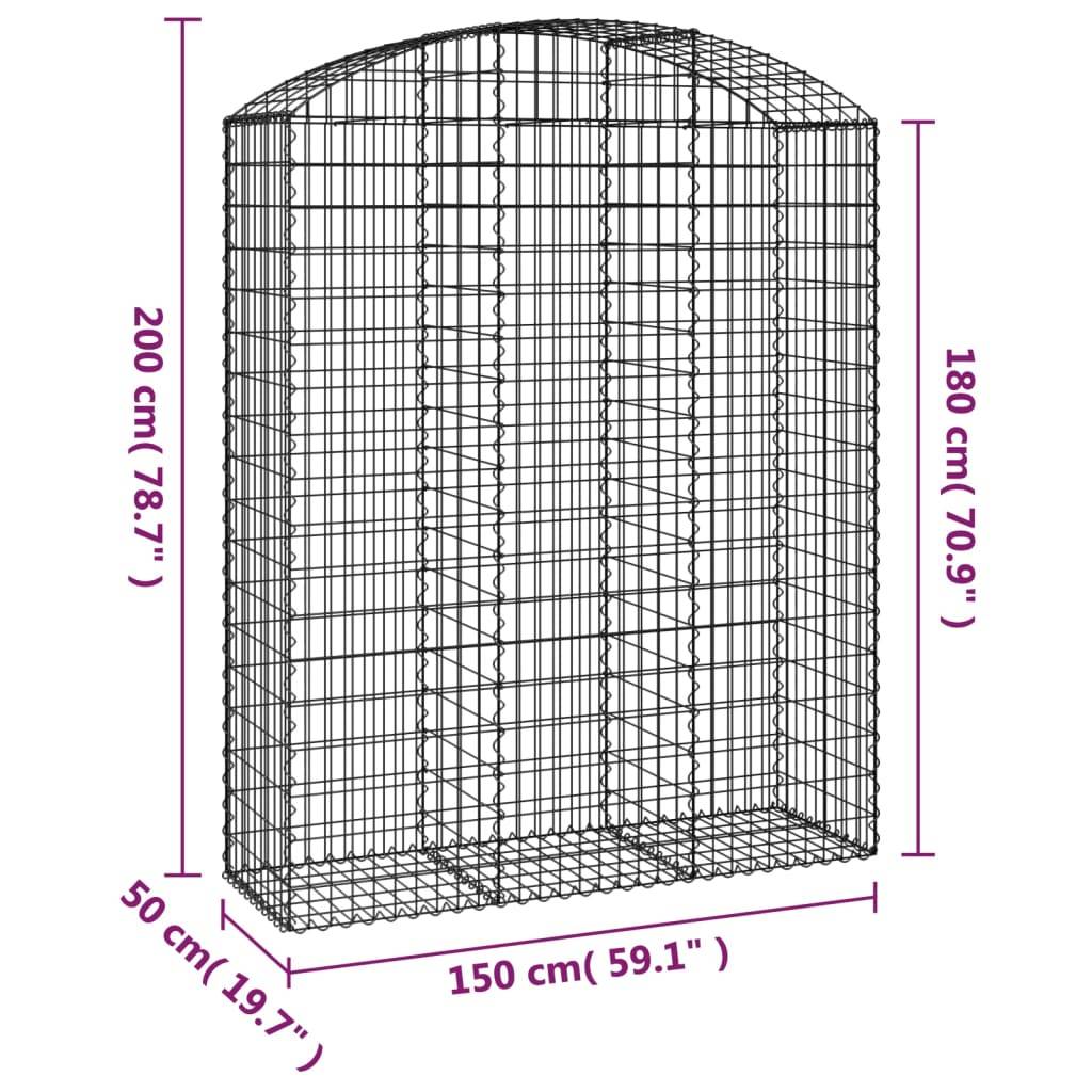 vidaXL Gabione mit Hochbogen 150x50x180/200 cm Verzinktes Eisen
