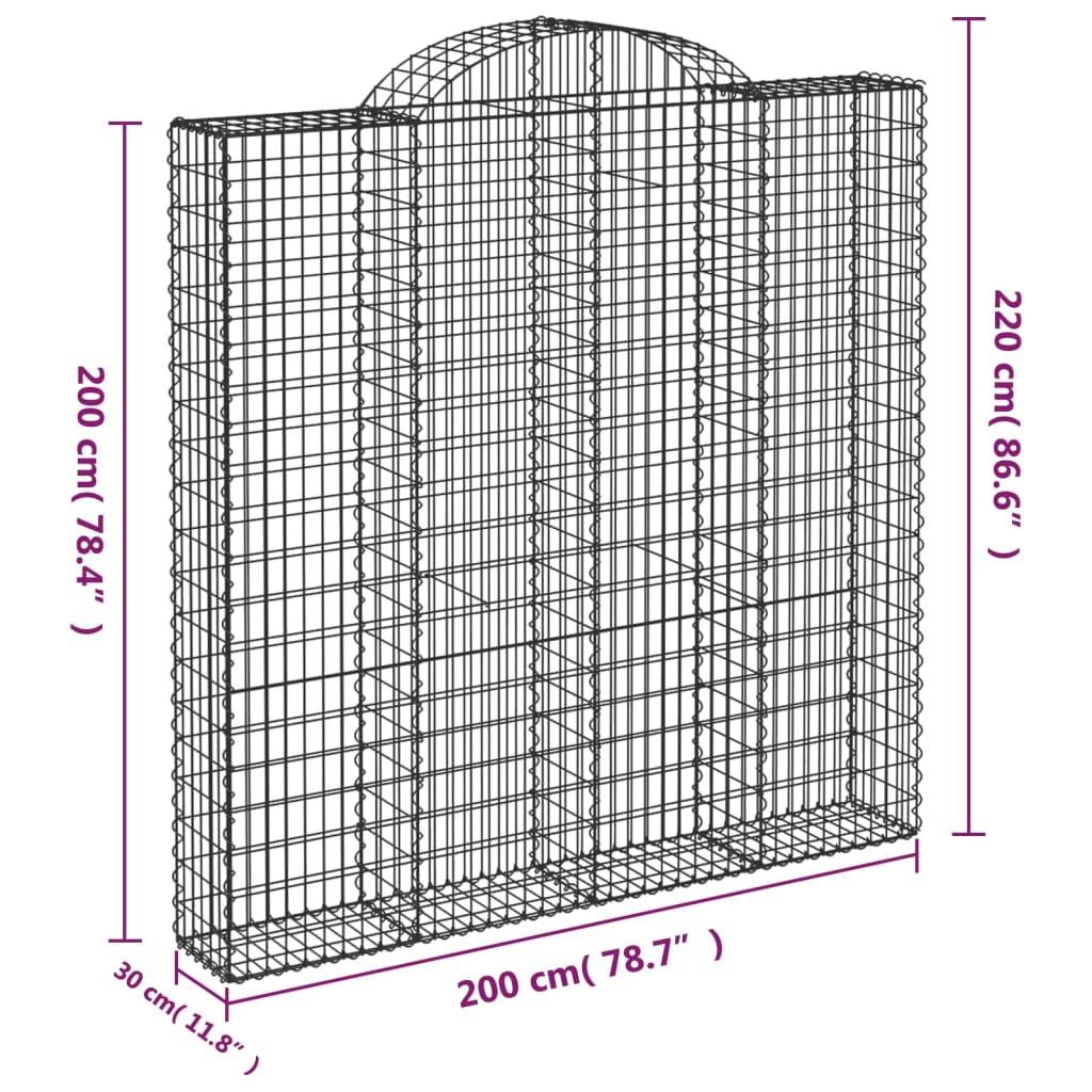 vidaXL Gabione mit Hochbogen 200x30x200/220 cm Verzinktes Eisen