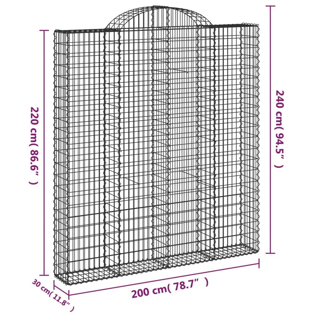vidaXL Gabione mit Hochbogen 200x30x220/240 cm Verzinktes Eisen