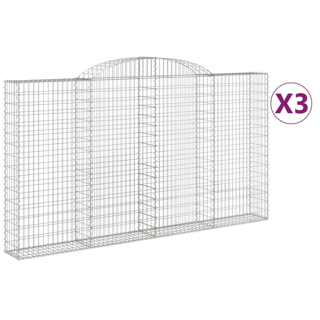 vidaXL Gabionen mit Hochbogen 3 Stk. 300x30x160/180cm Verzinktes Eisen