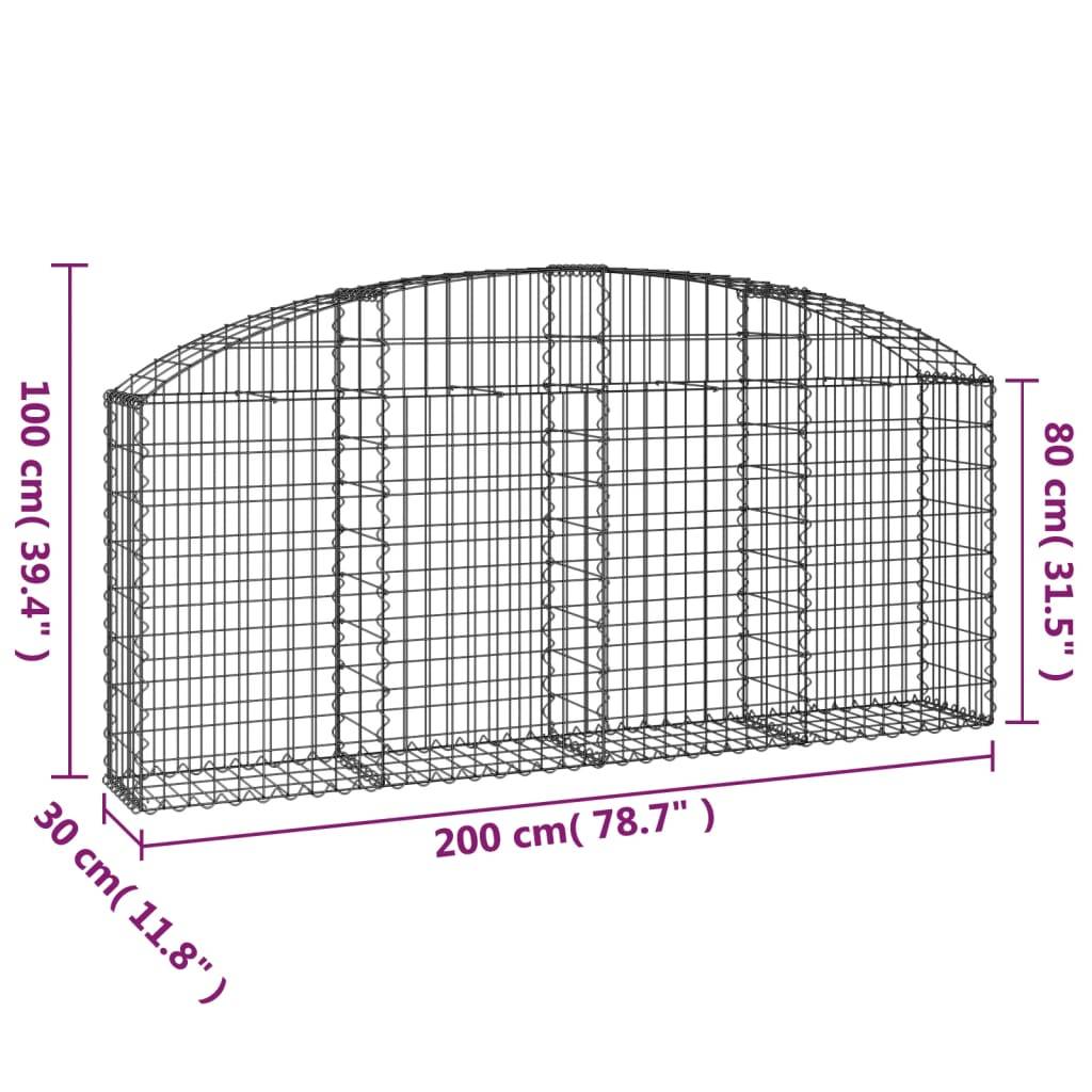 vidaXL Gabione mit Hochbogen 200x30x80/100 cm Verzinktes Eisen