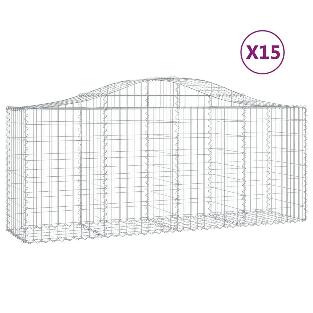 vidaXL Gabionen mit Hochbogen 15 Stk. 200x50x80/100cm Verzinktes Eisen