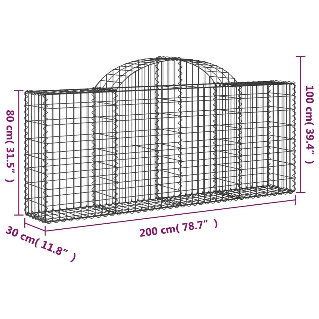 vidaXL Gabionen mit Hochbogen 6 Stk. 200x30x80/100 cm Verzinktes Eisen